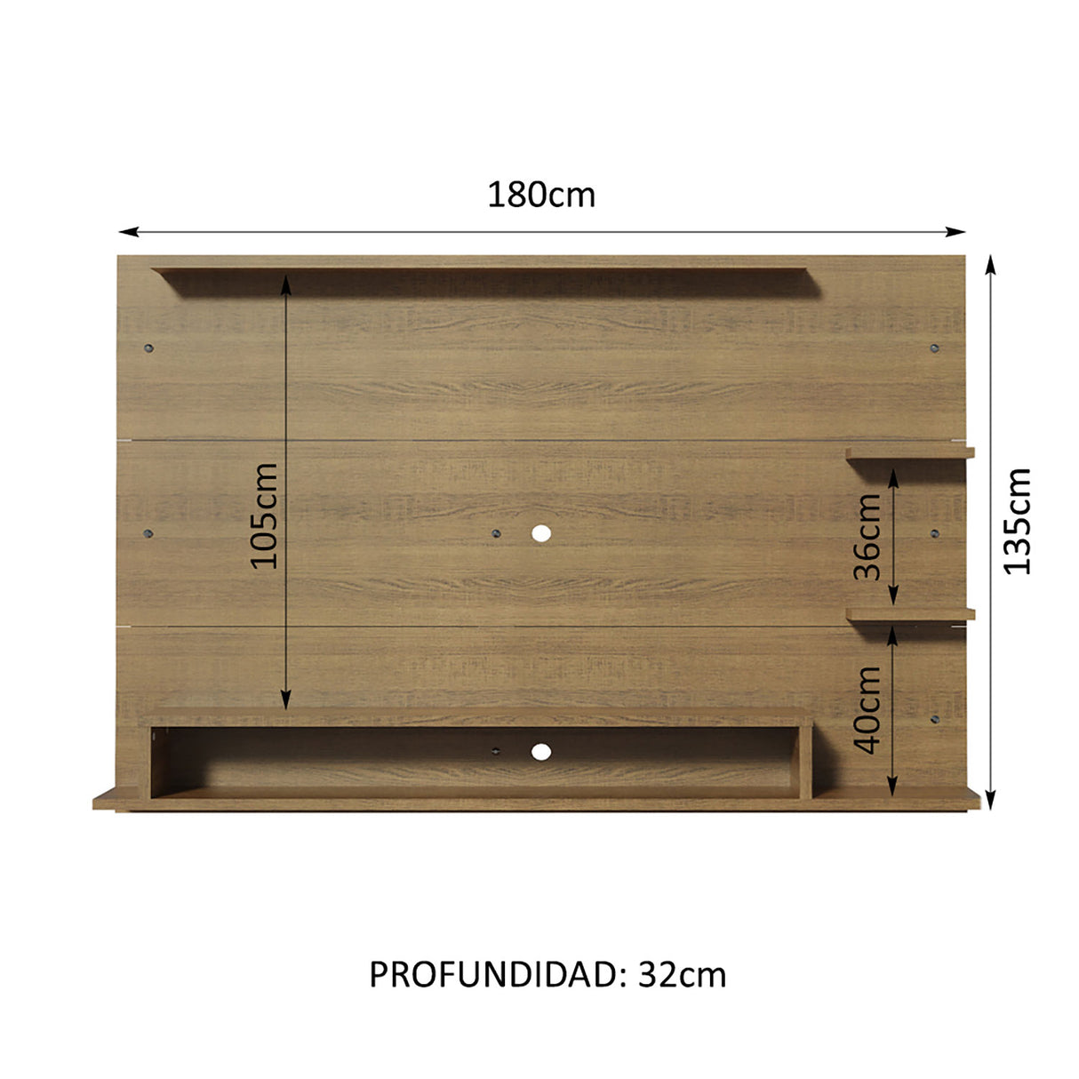 Panel de TV Alfa Marron 180x135cm Para TV Hasta 60 Pulgadas - Muebles de TV | Bylmo