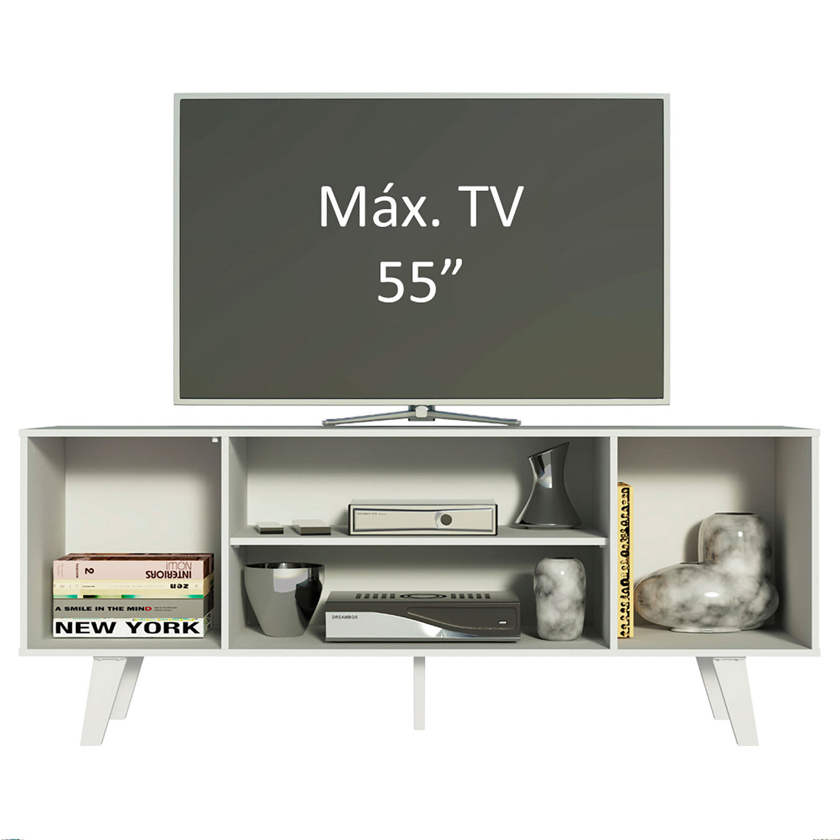 Rack de TV Copenhague Blanco 136x54cm Para TV Hasta 55 Pulgadas - Muebles de TV | Bylmo