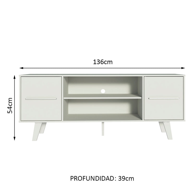 Rack De Tv Copenhague Blanco 136x54cm Para Tv Hasta 55 Pulgadas