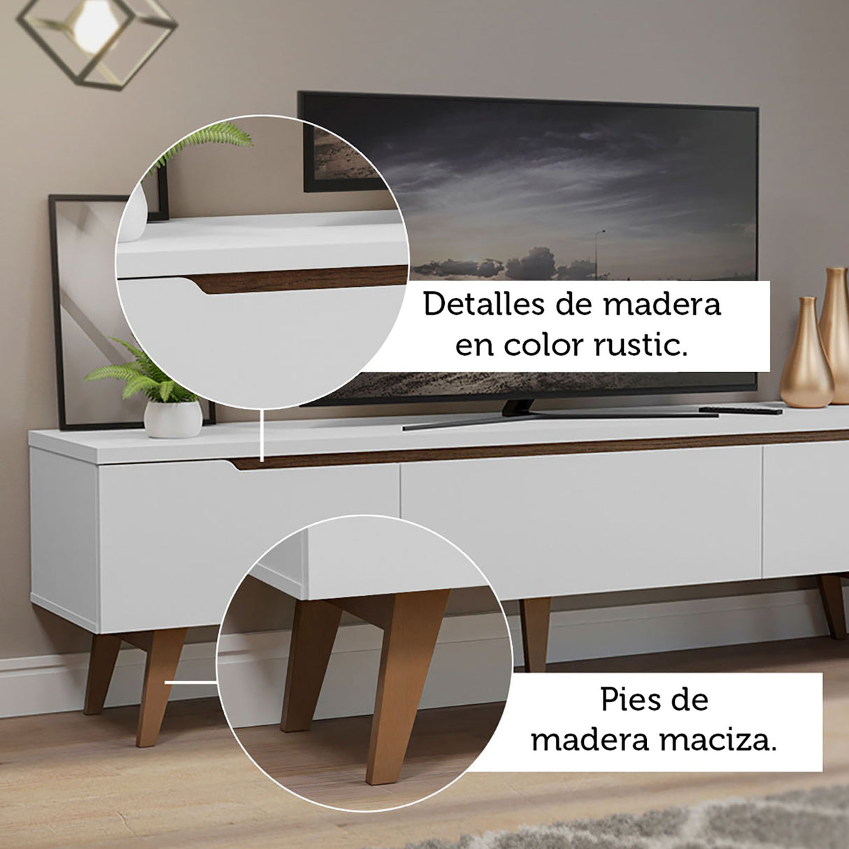 Rack de TV Reims Blanco 180x50cm Para TV Hasta 75 Pulgadas - Muebles de TV | Bylmo