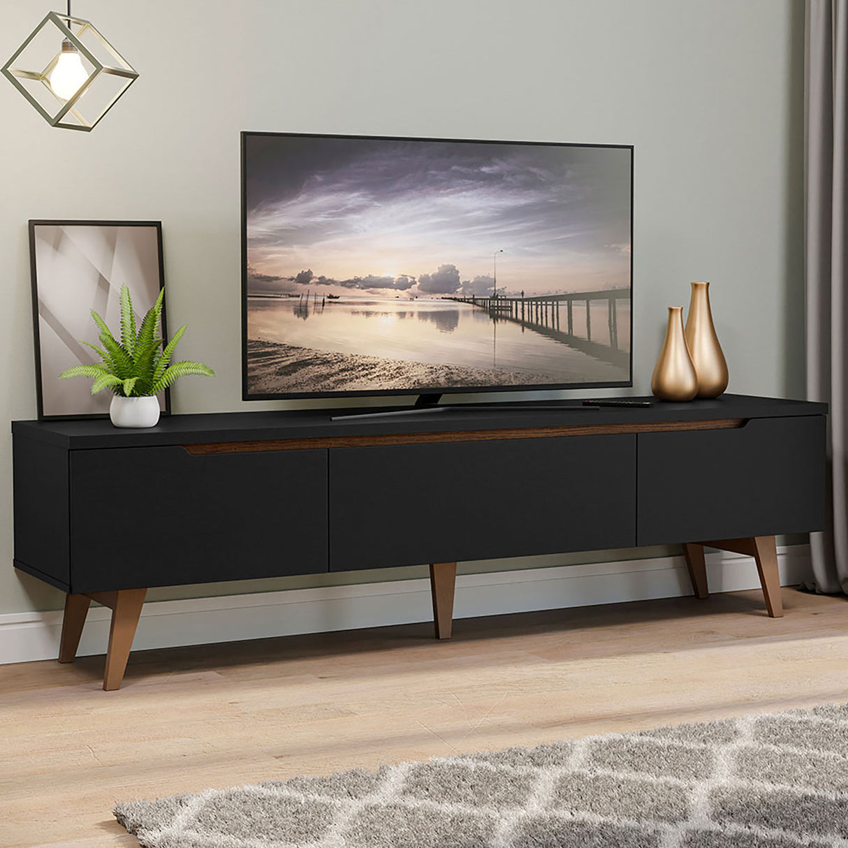 Rack de TV Reims Negro 180x50cm Para TV Hasta 75 Pulgadas - Muebles de TV | Bylmo