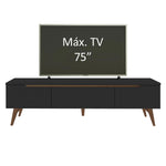 Rack De Tv Reims Negro 180x50cm Para Tv Hasta 75 Pulgadas