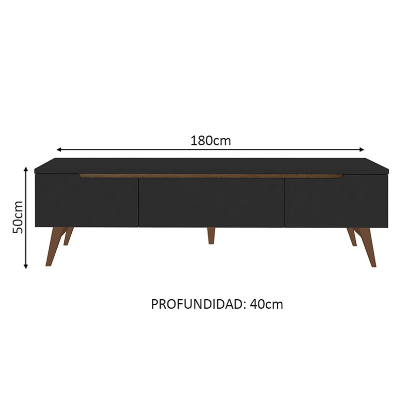 Rack De Tv Reims Negro 180x50cm Para Tv Hasta 75 Pulgadas