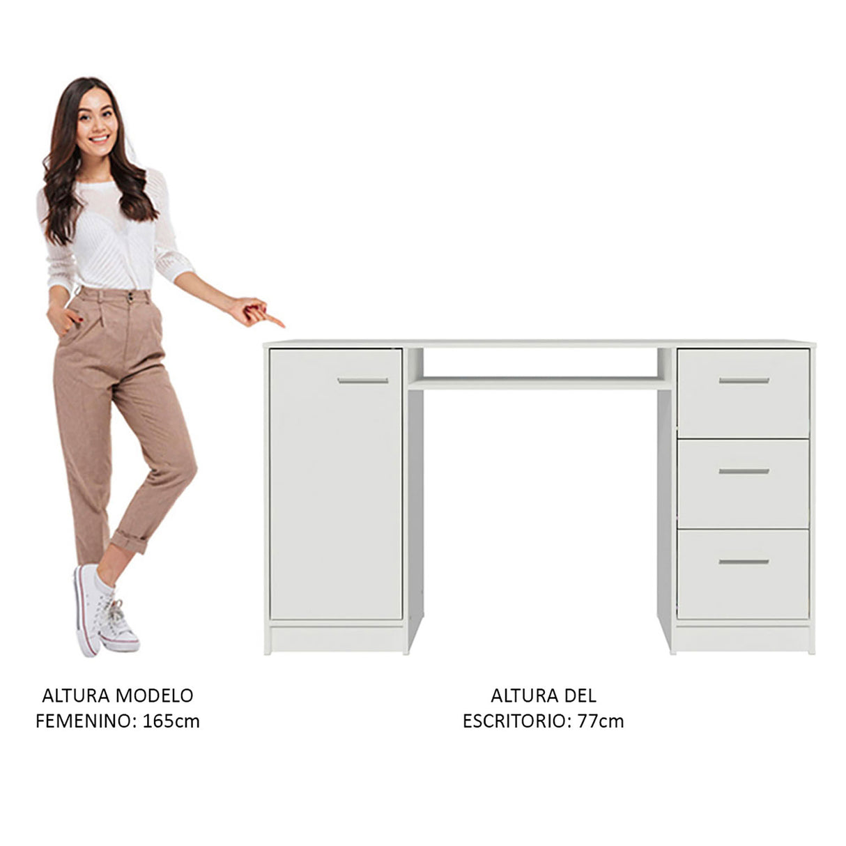 Mesa de Computador Alaska Blanco 136x77cm con Tres Cajones - Escritorios | Bylmo