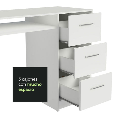 Mesa de Computador Alaska Blanco 136x77cm con Tres Cajones - Escritorios | Bylmo