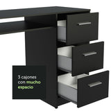 Mesa de Computador Alaska Negro 136x77cm con Tres Cajones - Escritorios | Bylmo