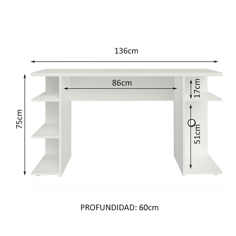 Escritorio Gamer Alaska B Blanco 136x75cm Sin Cajones