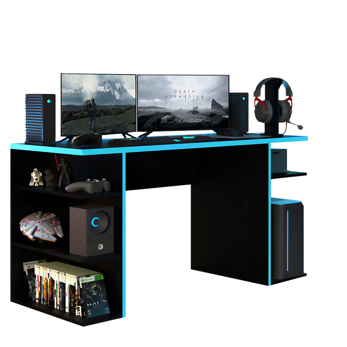 Escritorio Gamer Alaska NR Negro y Azul 136x75cm Sin Cajones - Escritorios | Bylmo