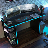 Escritorio Gamer Alaska NR Negro y Azul 136x75cm Sin Cajones - Escritorios | Bylmo