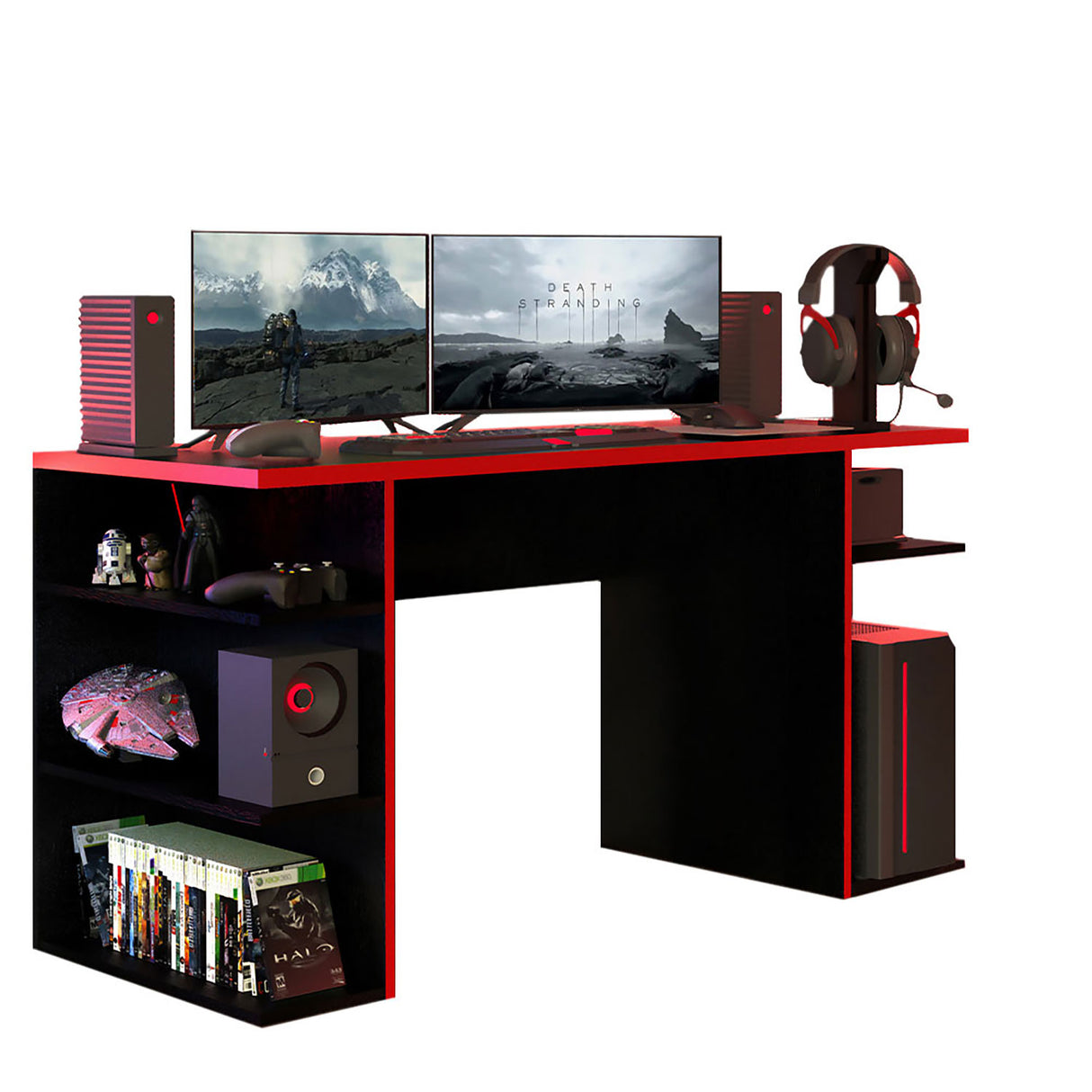 Escritorio Gamer Alaska NB Negro y Rojo 136x75cm Sin Cajones - Escritorios | Bylmo