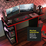 Escritorio Gamer Alaska NB Negro y Rojo 136x75cm Sin Cajones - Escritorios | Bylmo