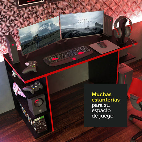 Escritorio Gamer Alaska NB Negro y Rojo 136x75cm Sin Cajones - Escritorios | Bylmo