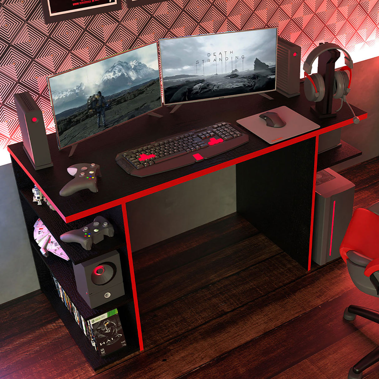 Escritorio Gamer Alaska NB Negro y Rojo 136x75cm Sin Cajones - Escritorios | Bylmo