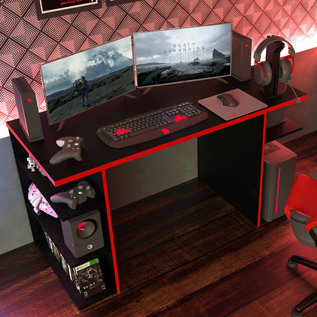 Escritorio Gamer Alaska NB Negro y Rojo 136x75cm Sin Cajones - Escritorios | Bylmo