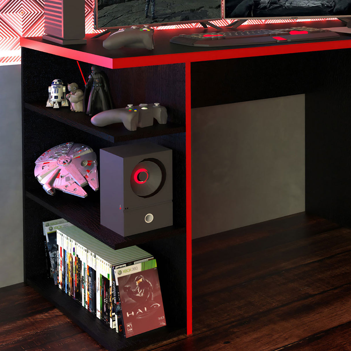 Escritorio Gamer Alaska NB Negro y Rojo 136x75cm Sin Cajones - Escritorios | Bylmo