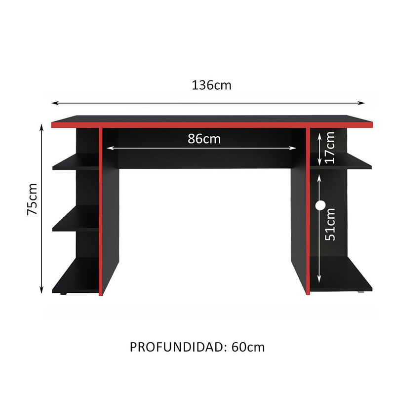 Escritorio Gamer Alaska Nb Negro Y Rojo 136x75cm Sin Cajones