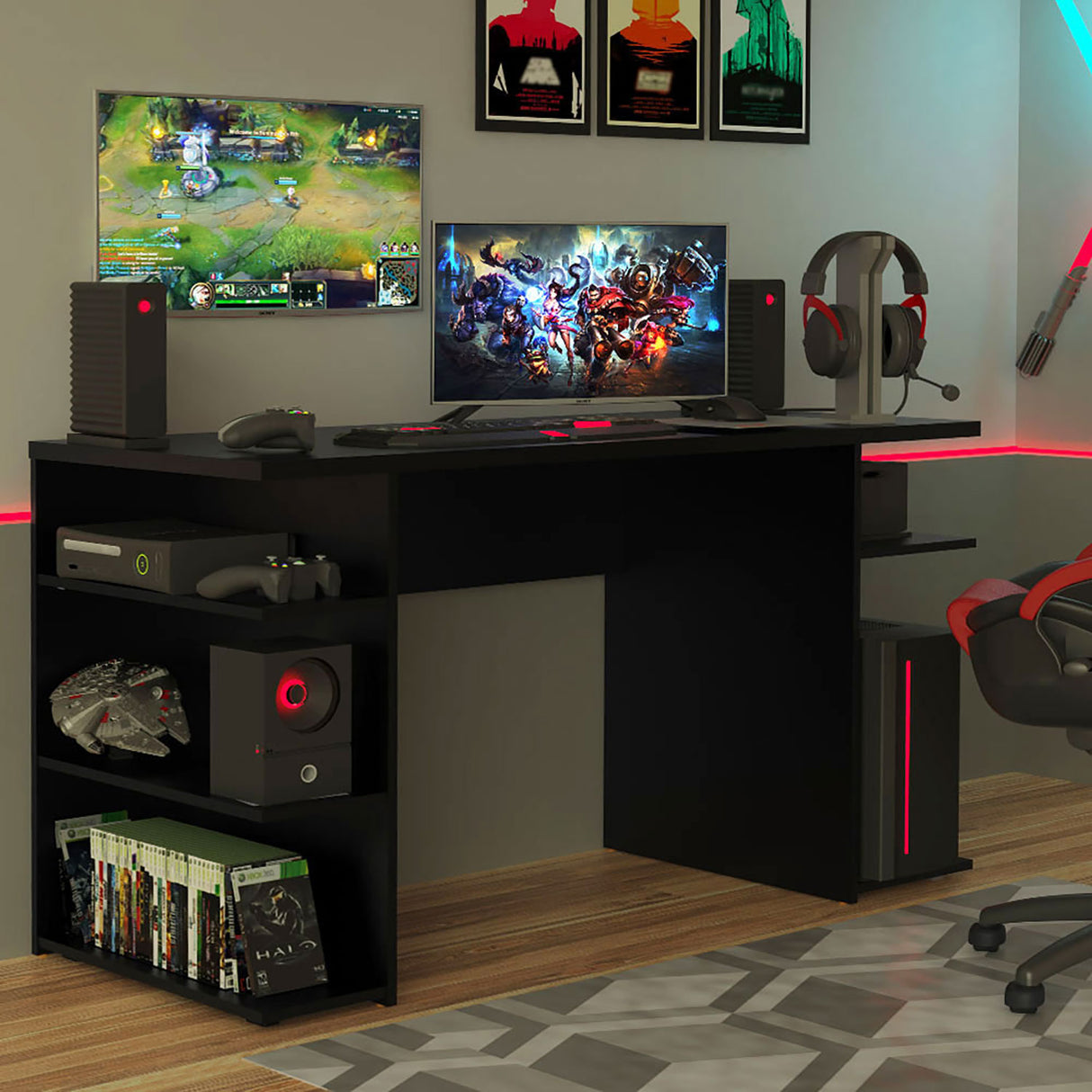 Escritorio Gamer Alaska GN Negro 136x75cm Sin Cajones - Escritorios | Bylmo