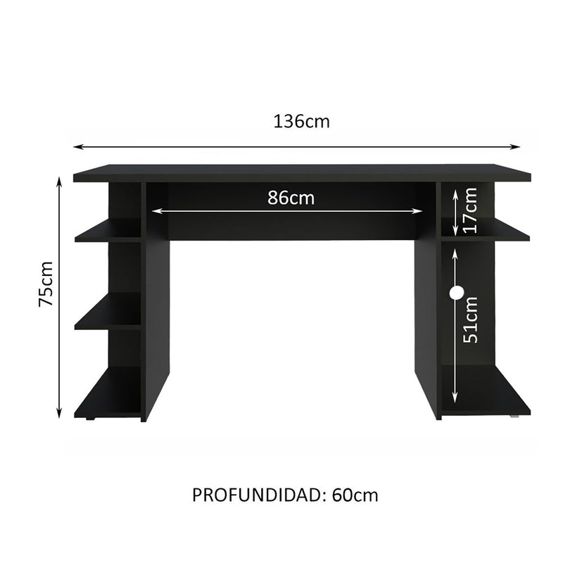 Escritorio Gamer Alaska Gn Negro 136x75cm Sin Cajones