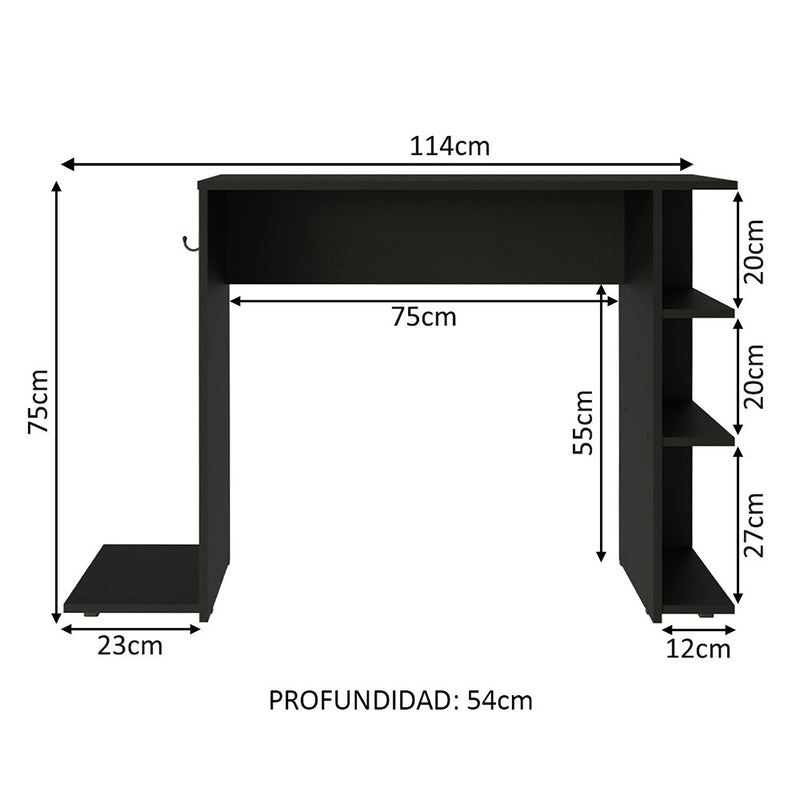 Escritorio Gamer Alaska P Negro 114x75cm Sin Cajones