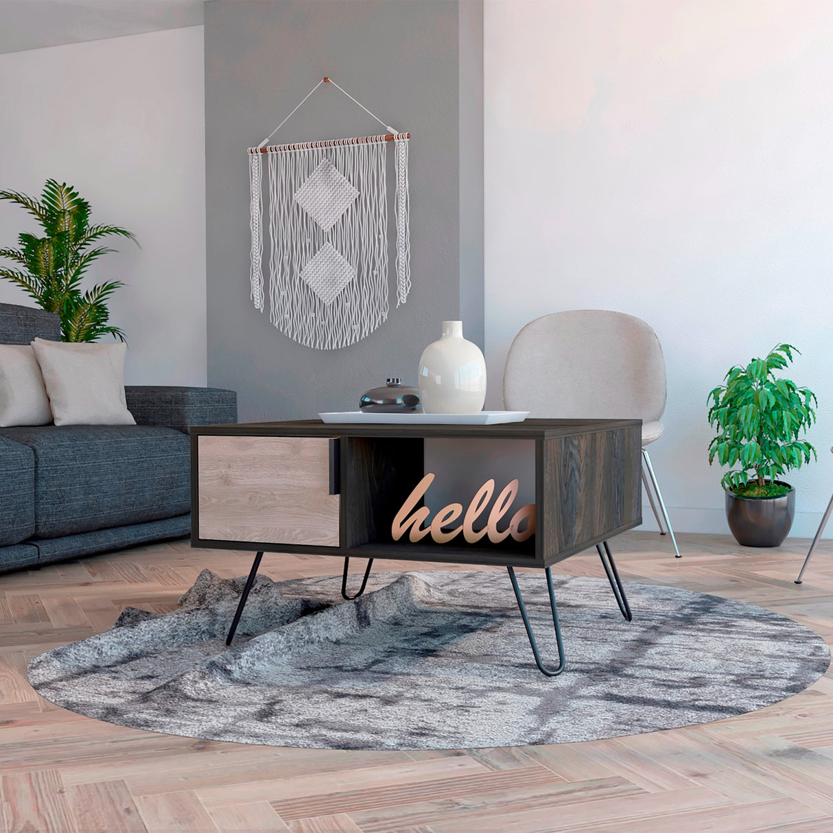 Mesa de Centro Borealis Carbón y Ceniza 70x43cm Rectangular - Mesas de Centro | Bylmo