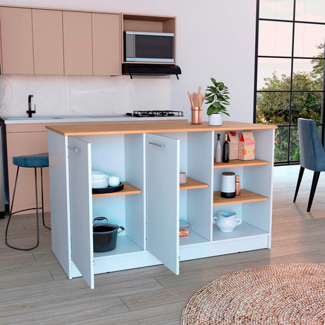 Isla de Cocina Ginger Fresno Europeo 150x90.6cm de Piso - Alacenas y Muebles Microondas | Bylmo