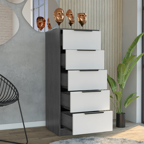 Cajonera Kaia Roble Gris 45x107.8cm con Cinco Cajones - Cajoneras y Comodas | Bylmo