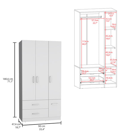 Closet Sebree Blanco 90x180.6cm con Dos Cajones - Closets | Bylmo