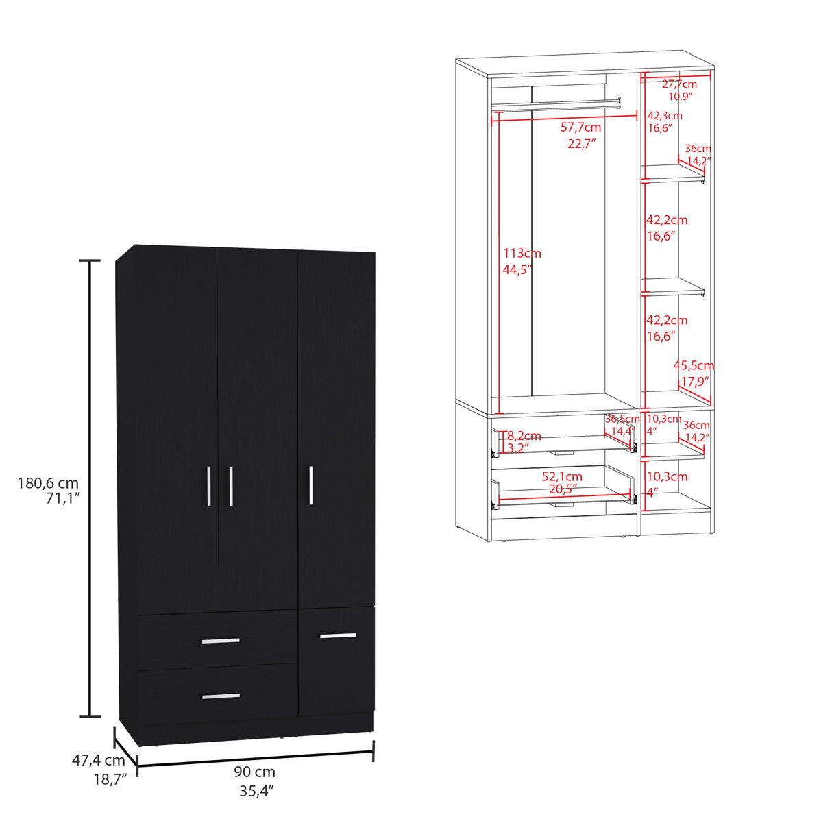 Closet Sebree Wengue 90x180.6cm con Dos Cajones - Closets | Bylmo