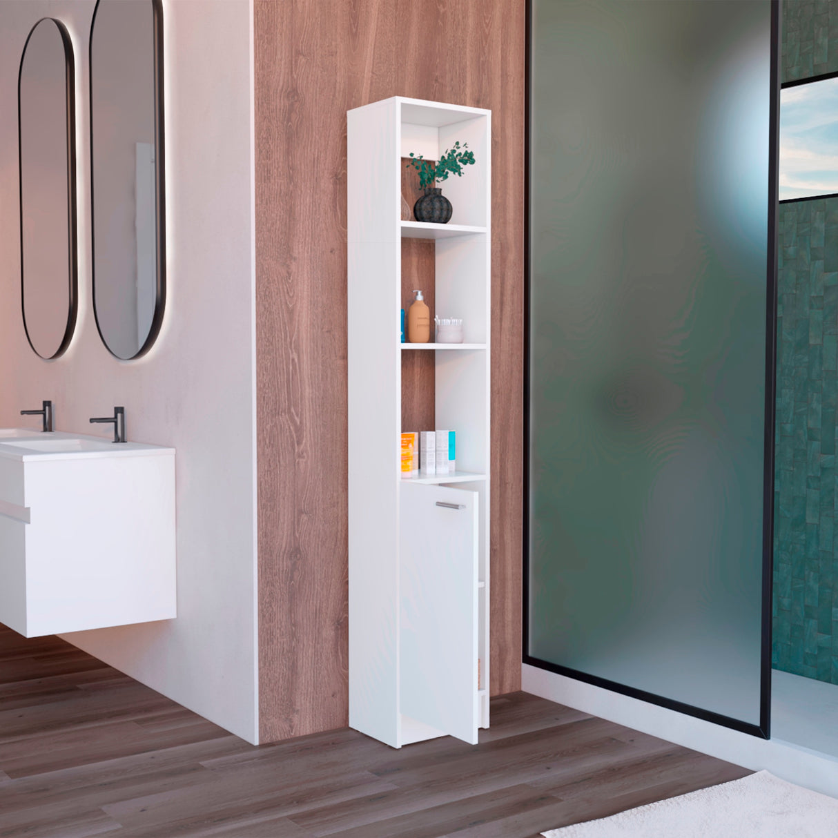 Armario de Baño Parks Blanco 33.1x180.6cm de Piso con Tres Entrepaños - Muebles para Baño | Bylmo