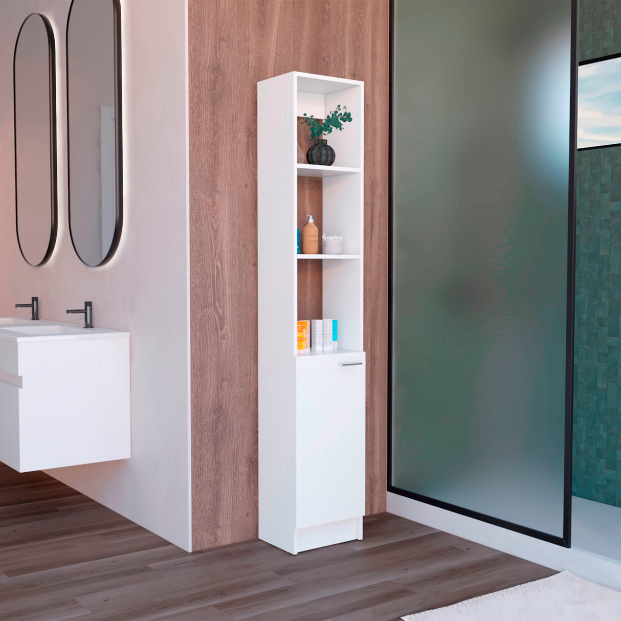 Armario de Baño Parks Blanco 33.1x180.6cm de Piso con Tres Entrepaños - Muebles para Baño | Bylmo