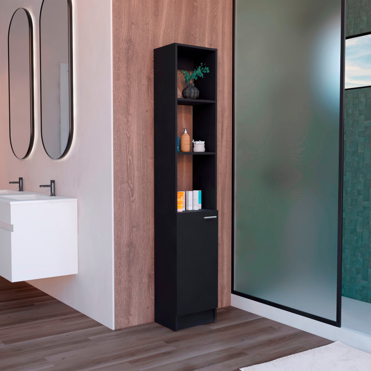 Armario de Baño Parks Wengue 33.1x180.6cm de Piso con Tres Entrepaños - Muebles para Baño | Bylmo