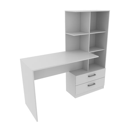 Escritorio con Biblioteca Poli Blanco 138x137.7cm con Dos Cajones - Escritorios | Bylmo