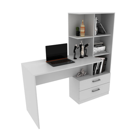 Escritorio con Biblioteca Poli Blanco 138x137.7cm con Dos Cajones - Escritorios | Bylmo