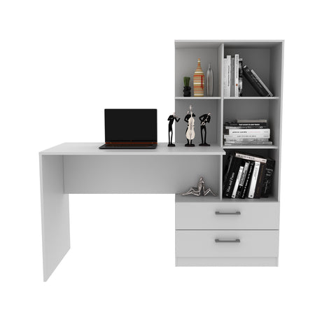 Escritorio con Biblioteca Poli Blanco 138x137.7cm con Dos Cajones - Escritorios | Bylmo