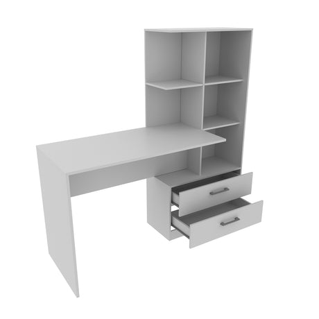 Escritorio con Biblioteca Poli Blanco 138x137.7cm con Dos Cajones - Escritorios | Bylmo