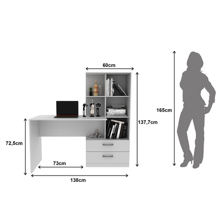 Escritorio con Biblioteca Poli Blanco 138x137.7cm con Dos Cajones - Escritorios | Bylmo