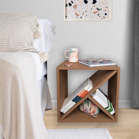 Mesa de Noche Capell Marron 40x40cm de Piso con Entrepaños - Mesas de Noche | Bylmo