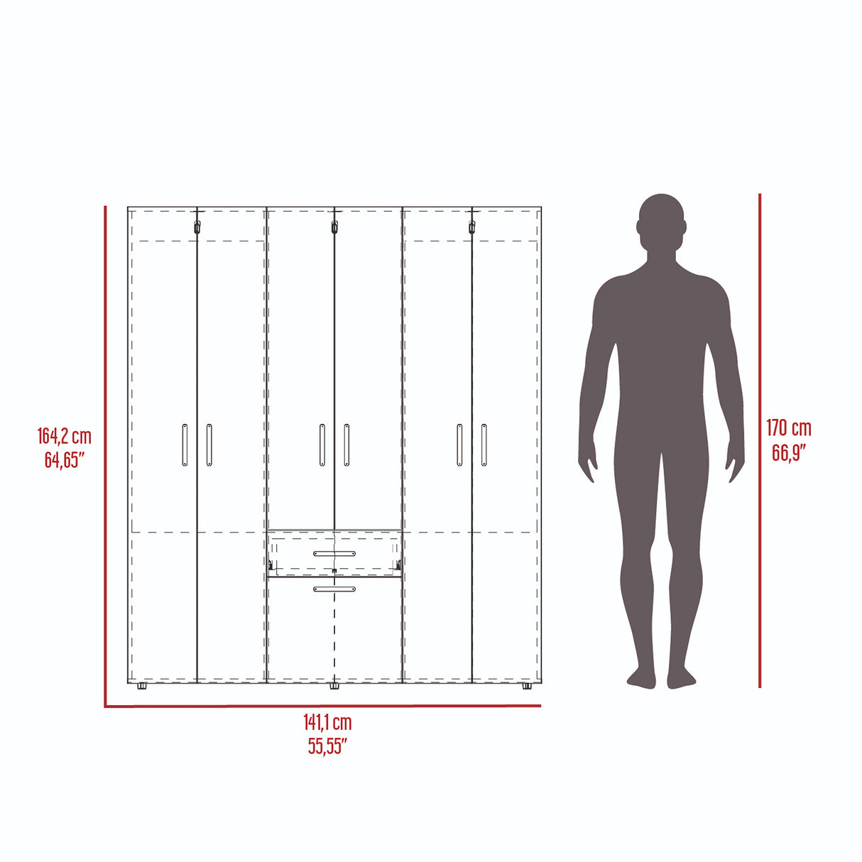 Combo Closet y Cómoda Mayer Fresno Europeo 141.1x164.2cm Con 4 Cajones - Closets | Bylmo