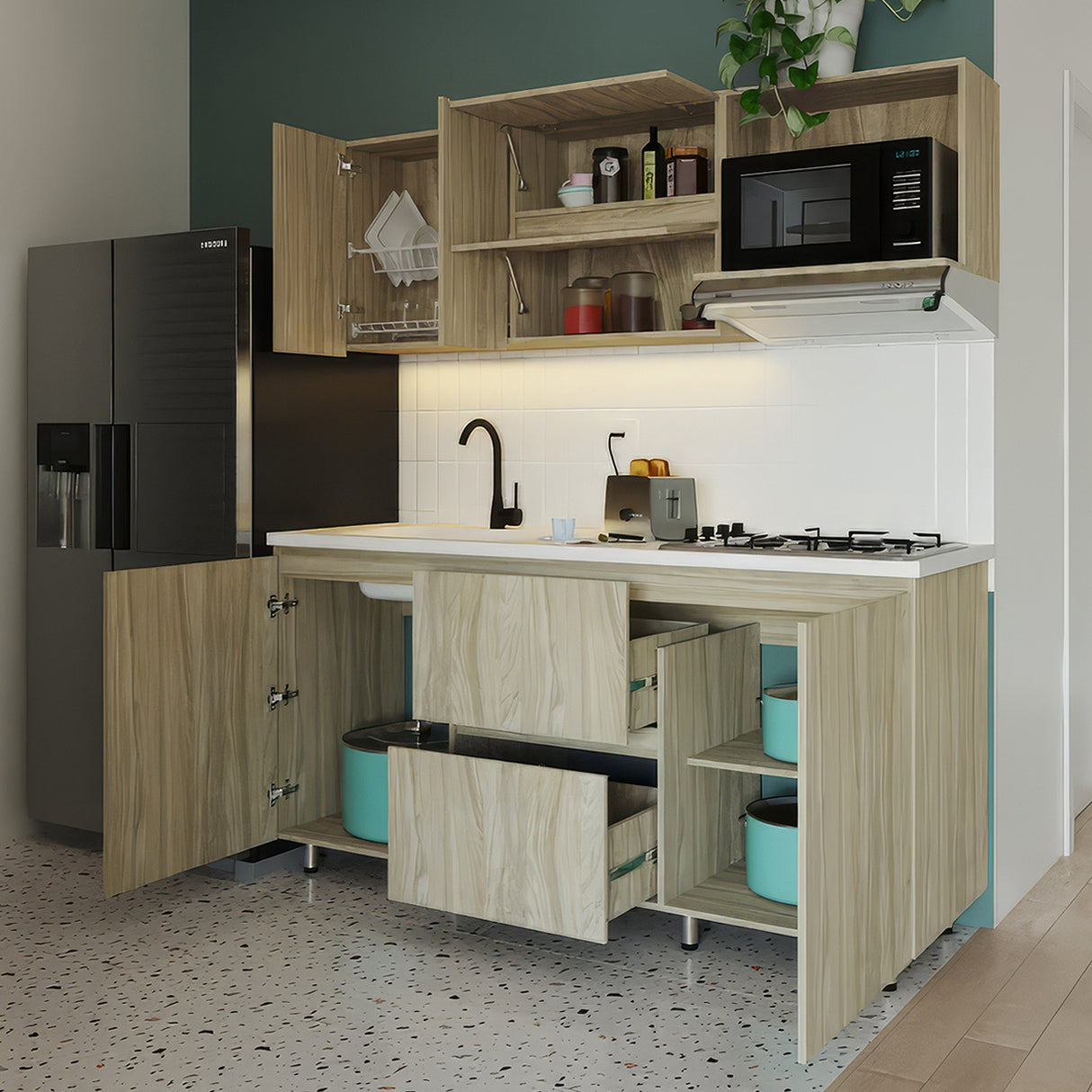 Cocina Integral Zafiro Soder 178x90cm con Mesón y Estufa - Cocinas | Bylmo