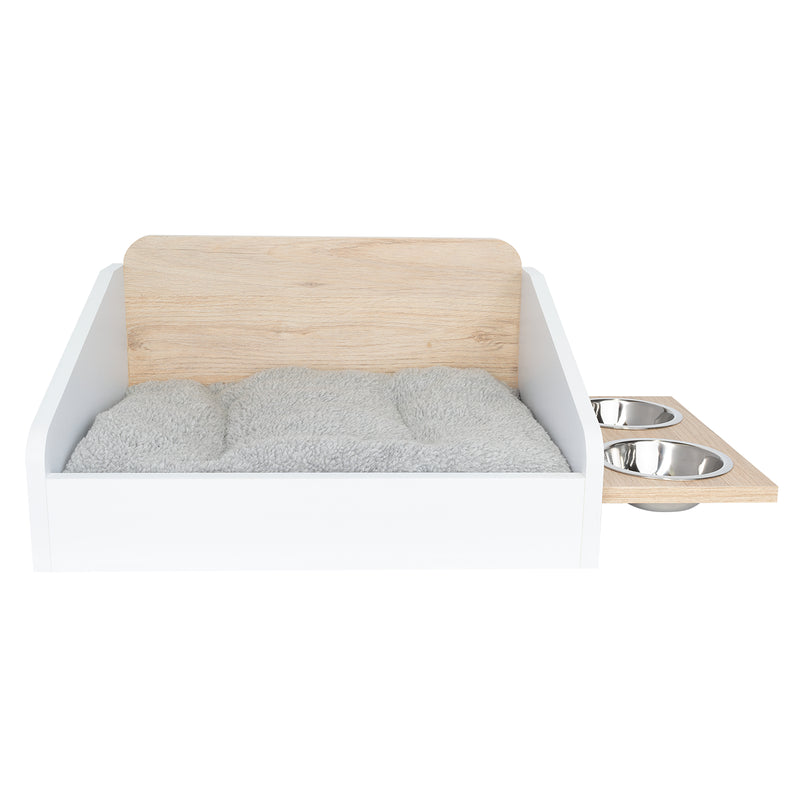 Combo Cama Y Comedero Para Mascota Sammy Cafe 90x25cm Para Gatos Medianos