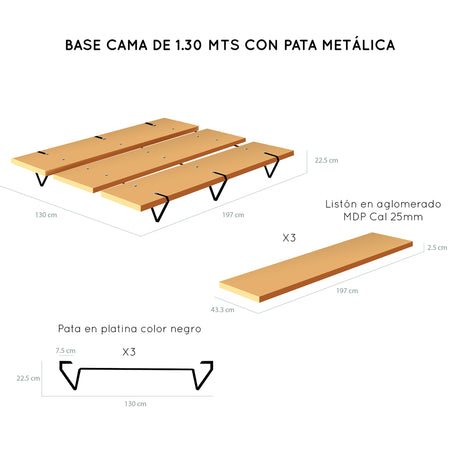 Base Cama Rebecca Madera Clara Natural 130x197cm Para Colchón Semidoble 120 X 190 Cm - Camas | Bylmo