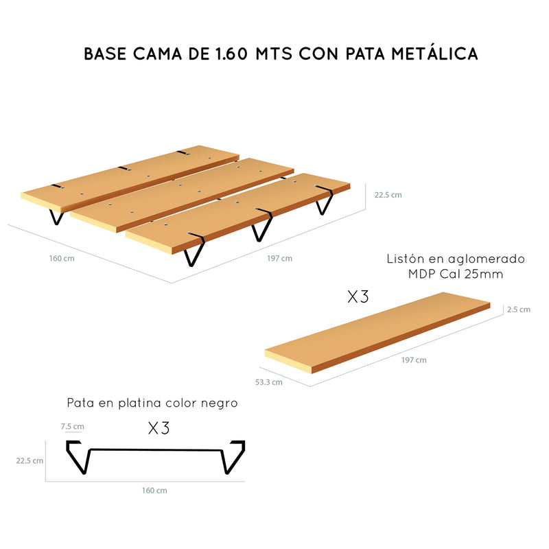 Base Cama Rebecca Madera Clara Natural 160x197cm Para Colchón Queen 160 X 190 Cm