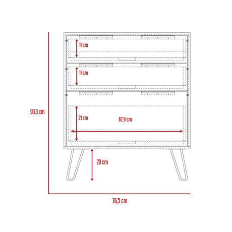 Cómoda Concepto D Duna 76.5x93cm Con Patas y Tres Cajones - Cajoneras y Comodas | Bylmo