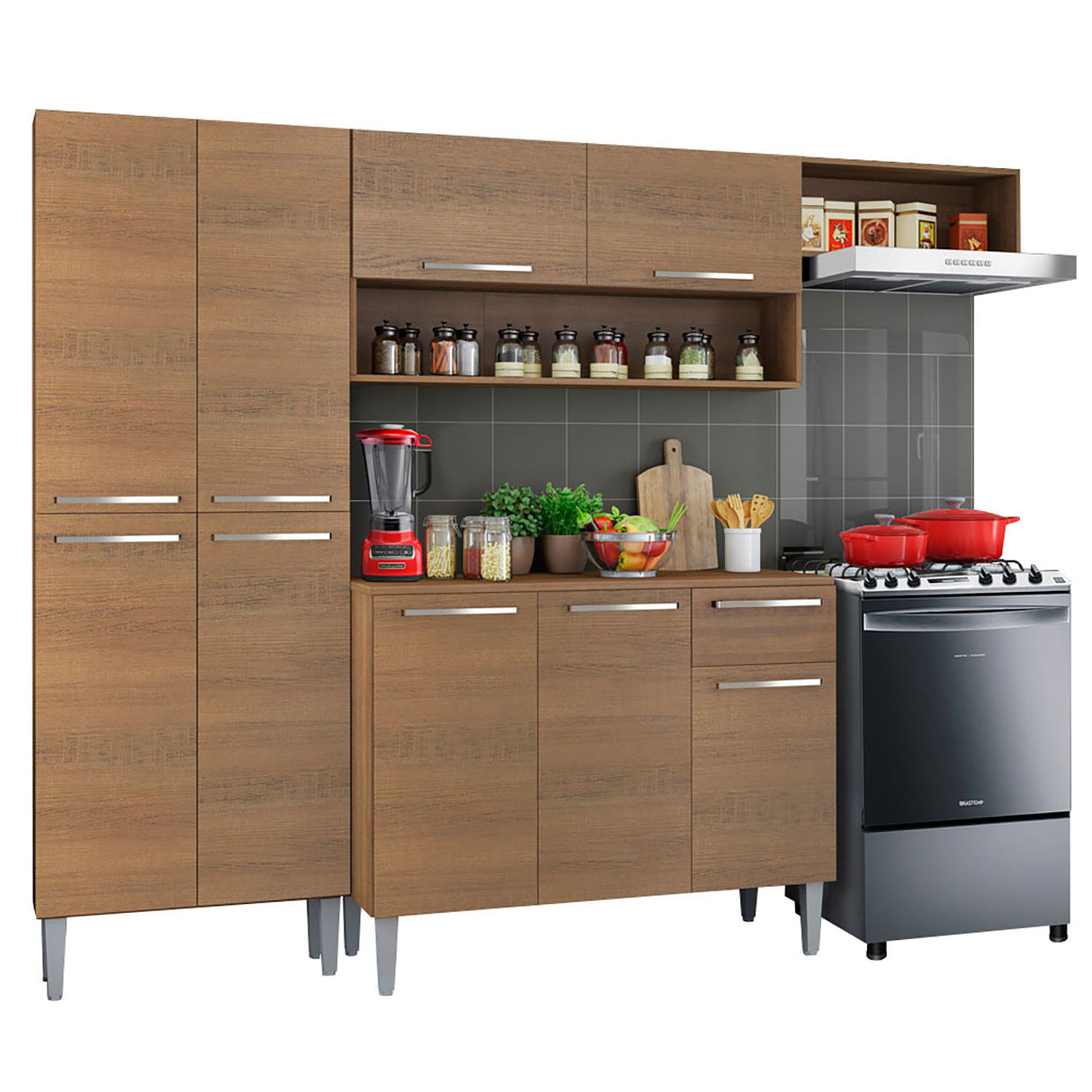 Cocina Integral Emilly Top Marron 229x186cm Con Mesón de Madera - Cocinas | Bylmo