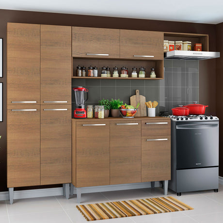 Cocina Integral Emilly Top Marron 229x186cm Con Mesón de Madera - Cocinas | Bylmo
