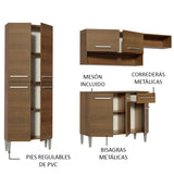 Cocina Integral Emilly Top Marron 229x186cm Con Mesón de Madera - Cocinas | Bylmo