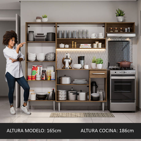 Cocina Integral Emilly Top Marron y Negro 229x186cm con Mesón de Madera - Cocinas | Bylmo