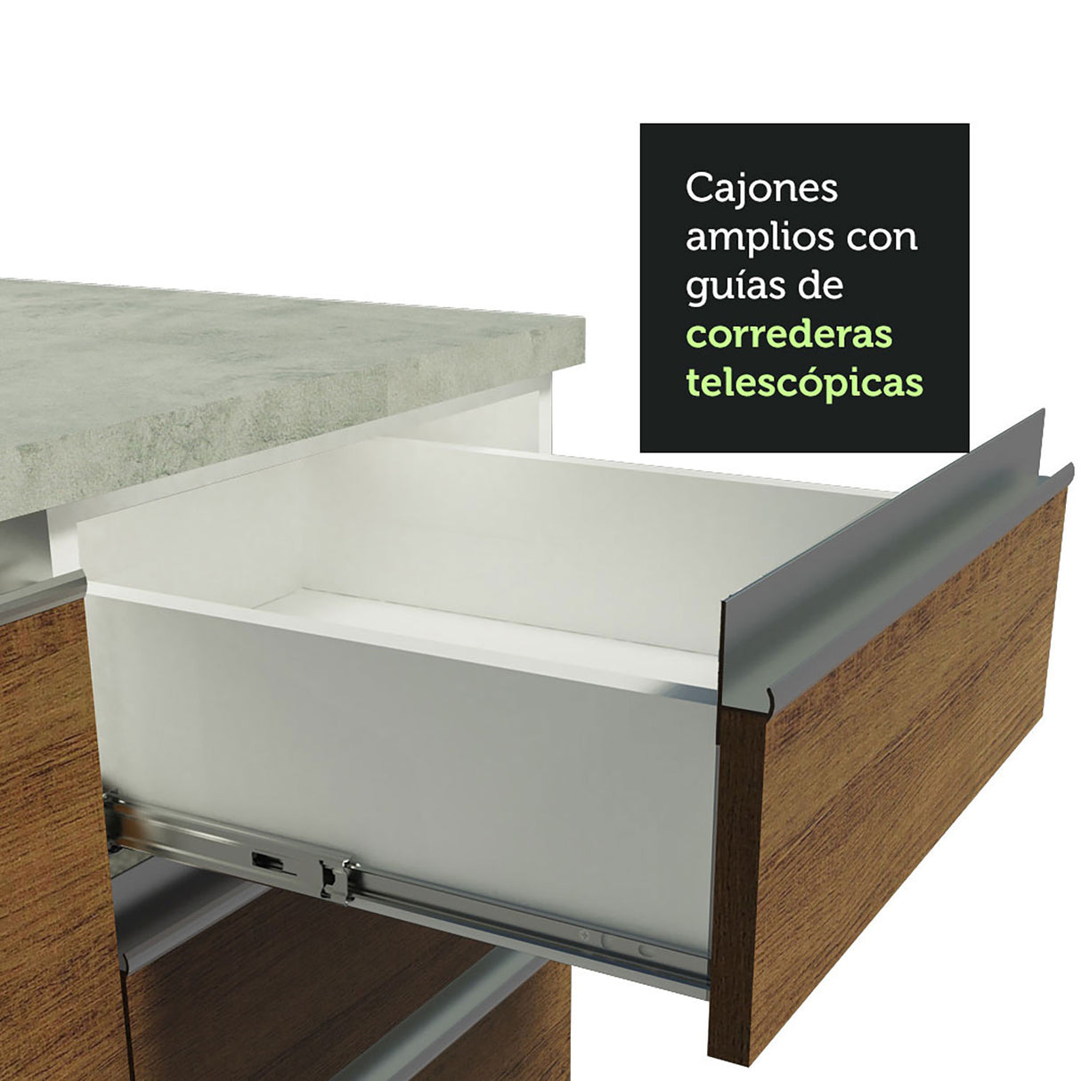 Cocina Integral Glamy Blanco y Marron 349x225cm sin Mesón con Puertas de Cristal Reflex - Cocinas | Bylmo