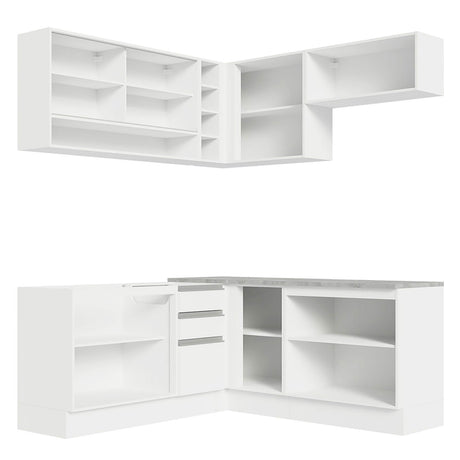 Cocina Integral Glamy Blanco 349x225cm sin Mesón con Puertas de Cristal Reflex - Cocinas | Bylmo