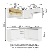 Cocina Integral Glamy Blanco 349x225cm sin Mesón con Puertas de Cristal Reflex - Cocinas | Bylmo
